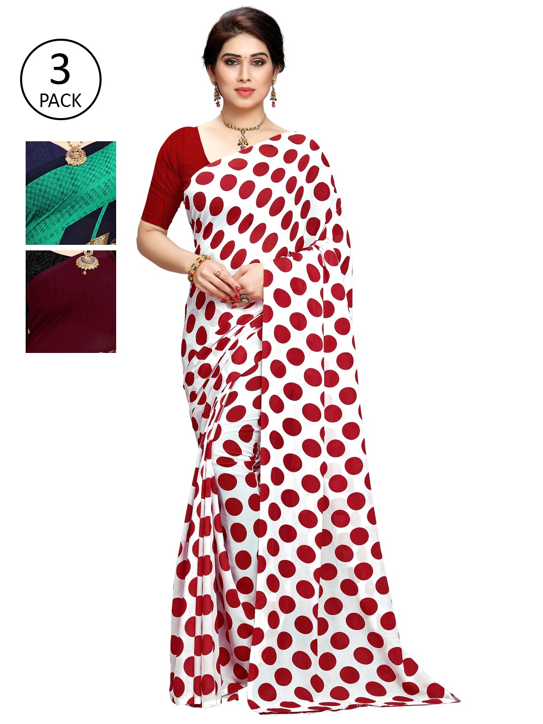 

KALINI Set Of 3 Multicoloured Poly Georgette Printed Sarees, Multi
