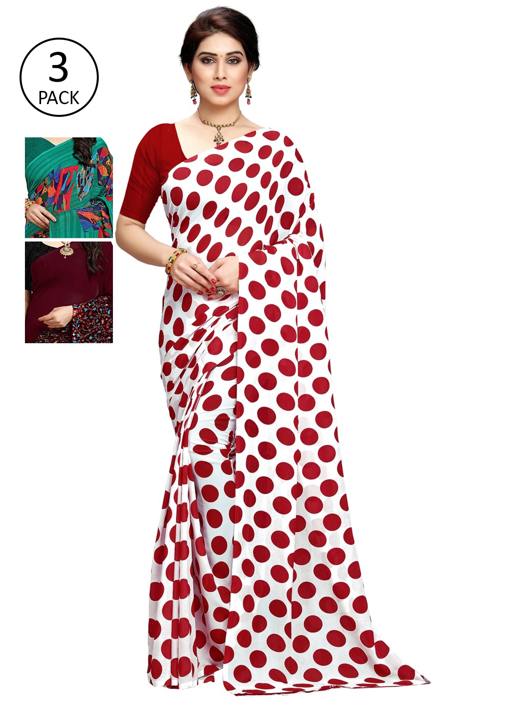 

KALINI Red & White Pack of 3 Saree