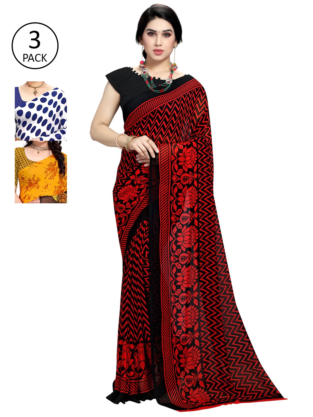 

KALINI Pack Of 3 Multicoloured Printed Sarees, White
