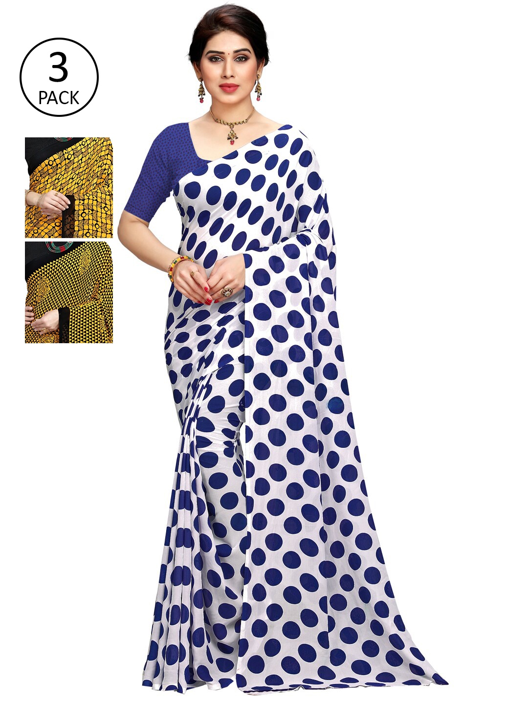 

KALINI Pack Of 3 Multicoloured Printed Sarees, White