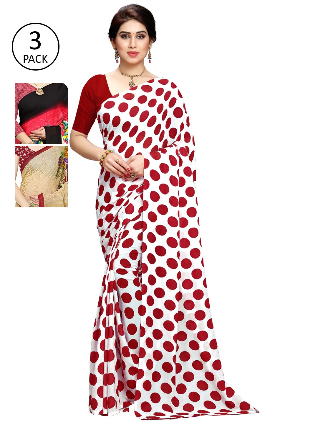 

KALINI Pack Of 3 Black & Red Saree