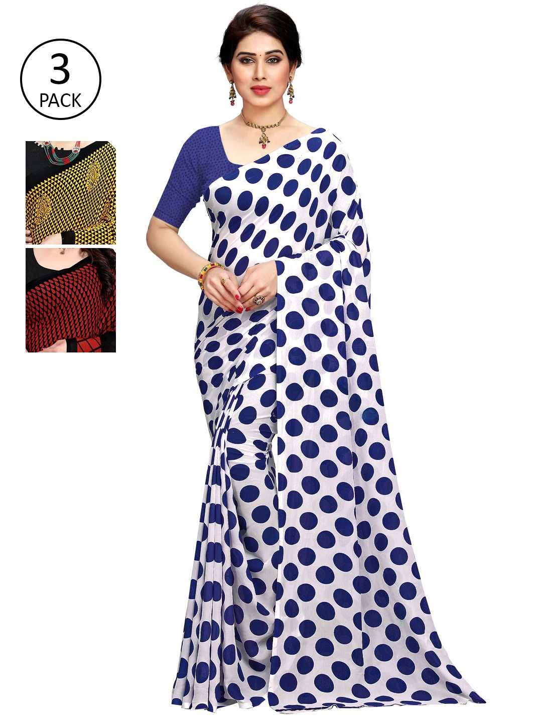 

KALINI Women Pack Of 3 Printed Saree, White