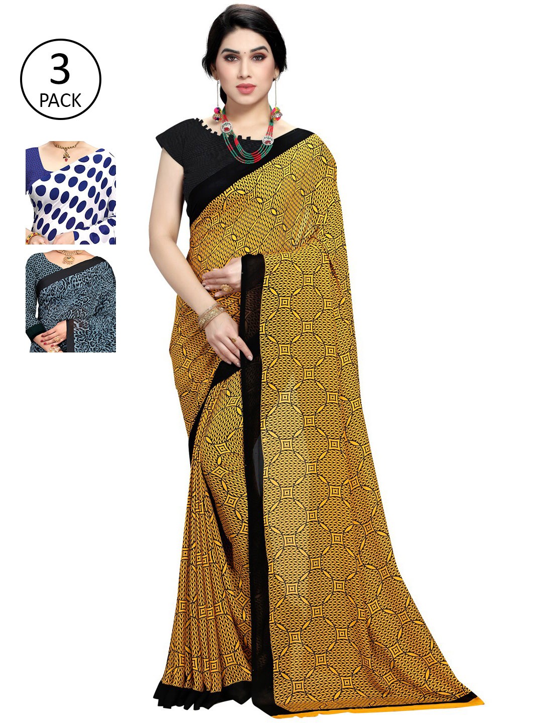 

KALINI Yellow & White Saree