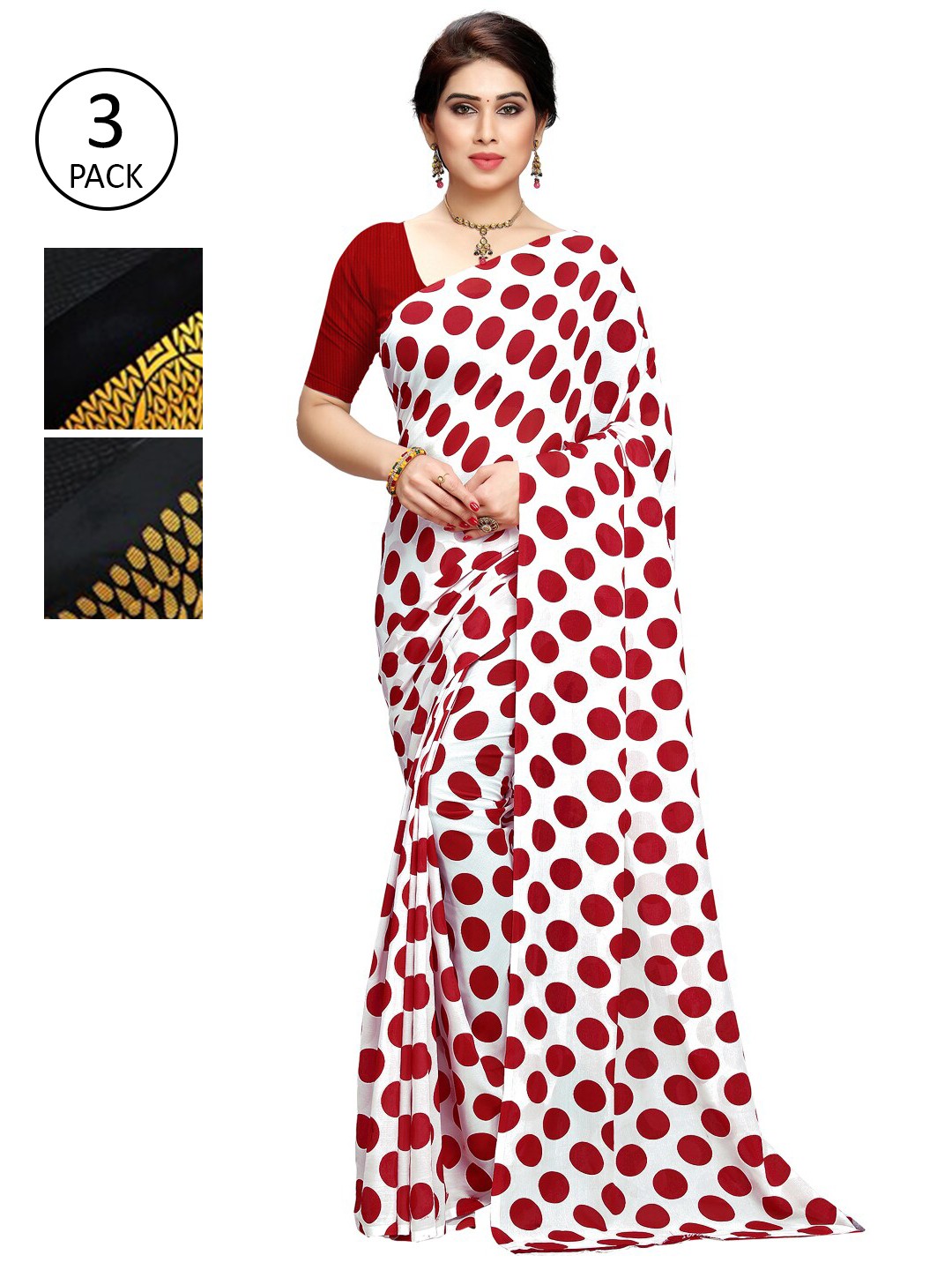 

KALINI Pack of 3 Poly Georgette Printed Sarees, Yellow