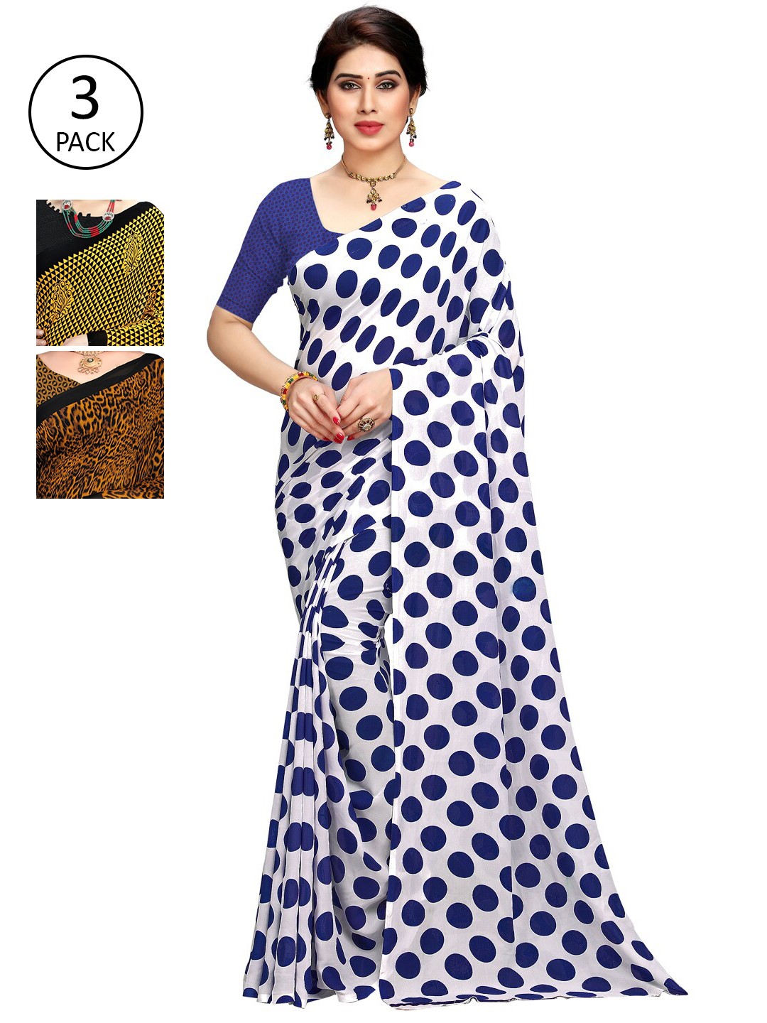 

KALINI Pack Of 3 Multicoloured Printed Sarees, White