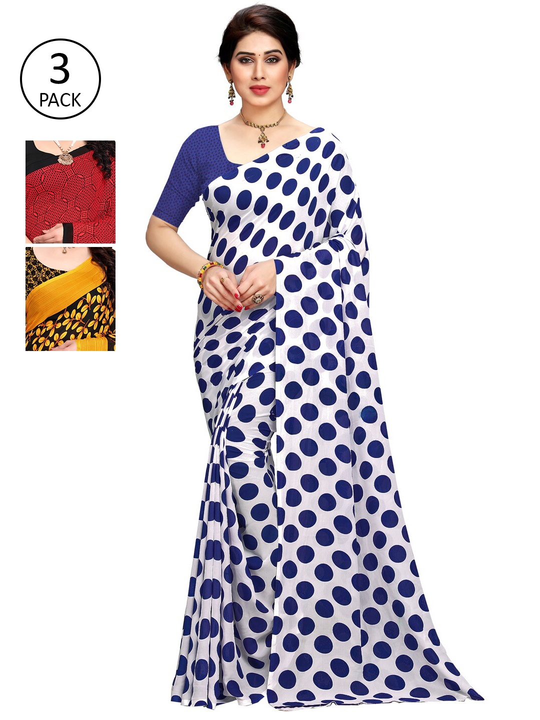 

KALINI Pack Of 3 Printed Saree, Red