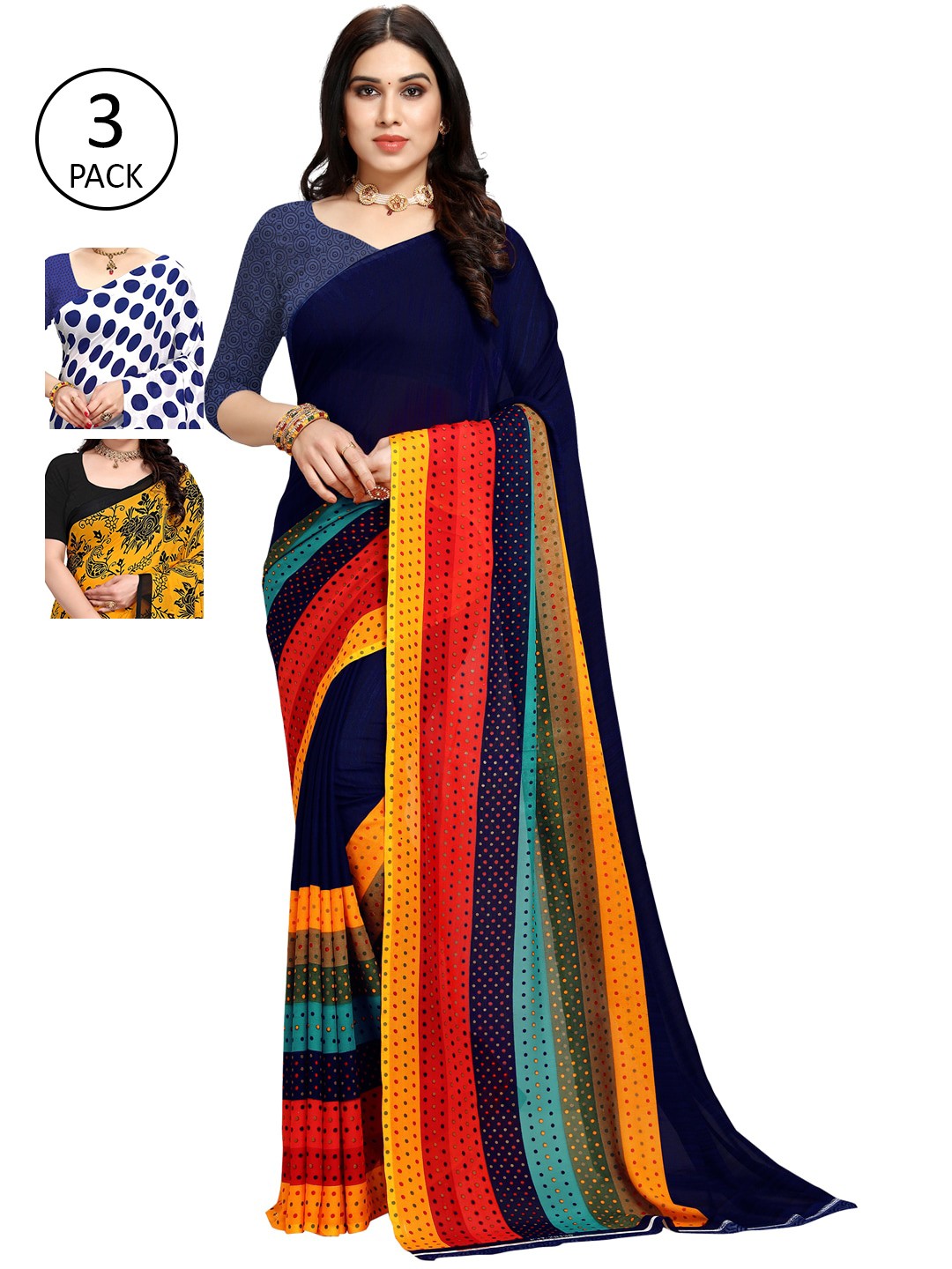 

KALINI Pack of 3 Printed Sarees, Multi