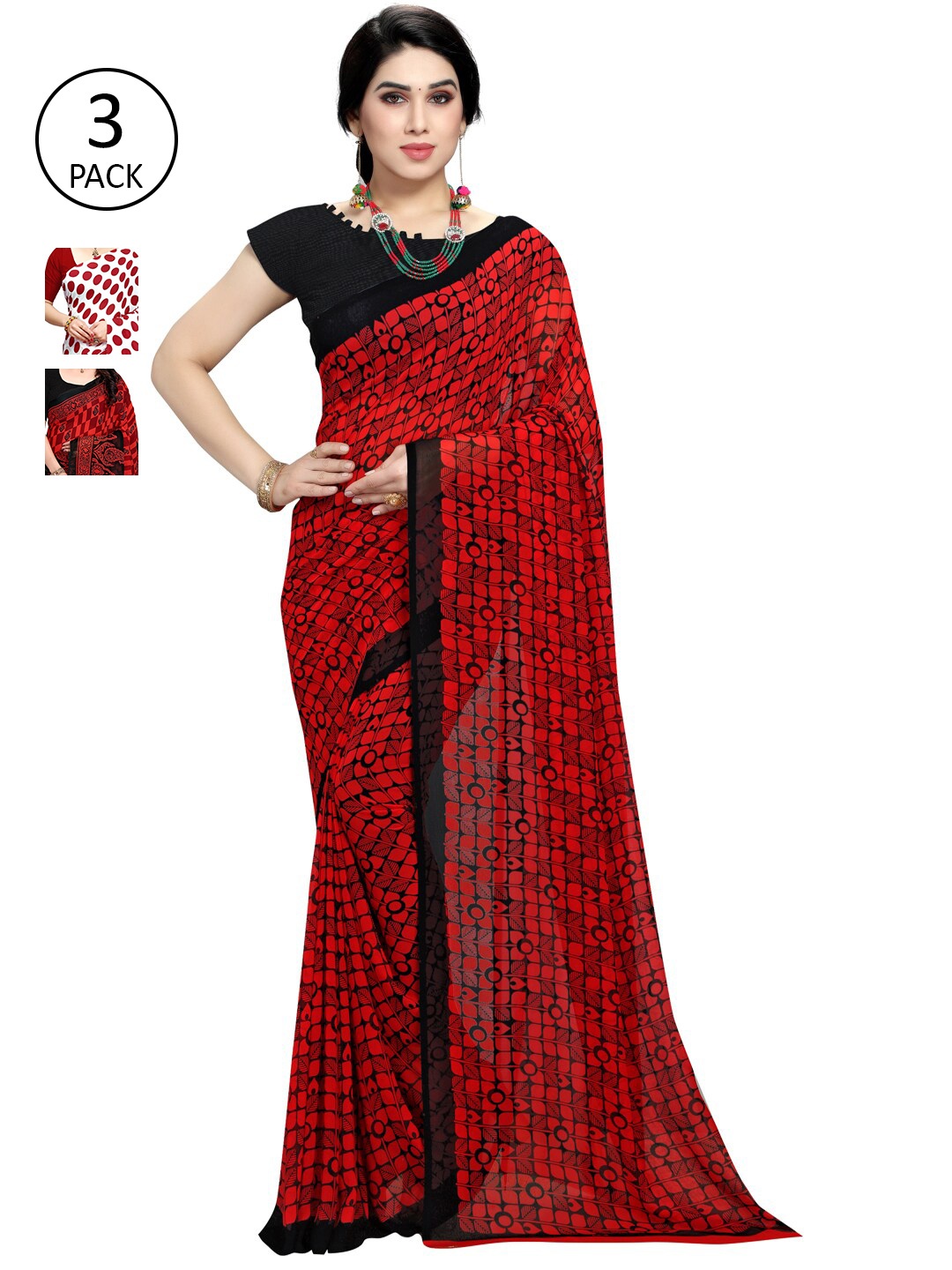 

KALINI Women Pack Of 3 Printed Saree, Rust