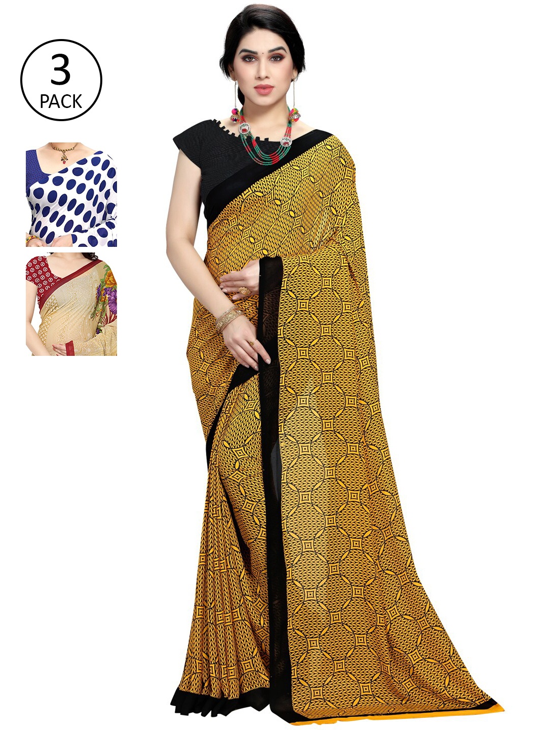 

KALINI Pack Of 3 Printed Saree, Blue