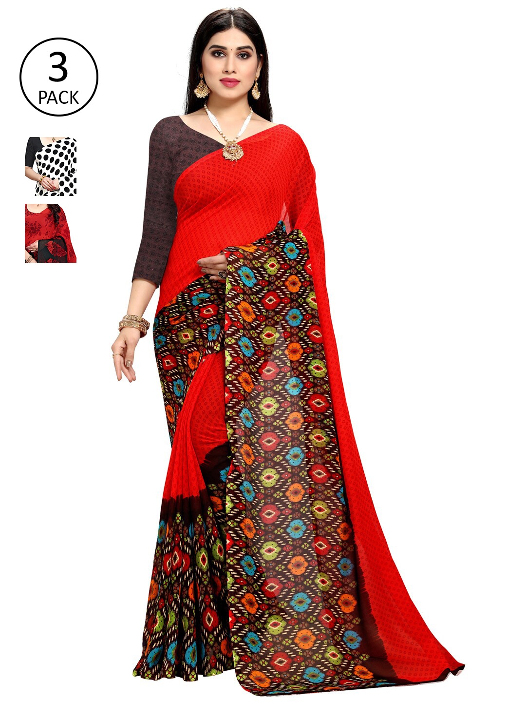 

KALINI Multi Pack of 3 Printed Saree