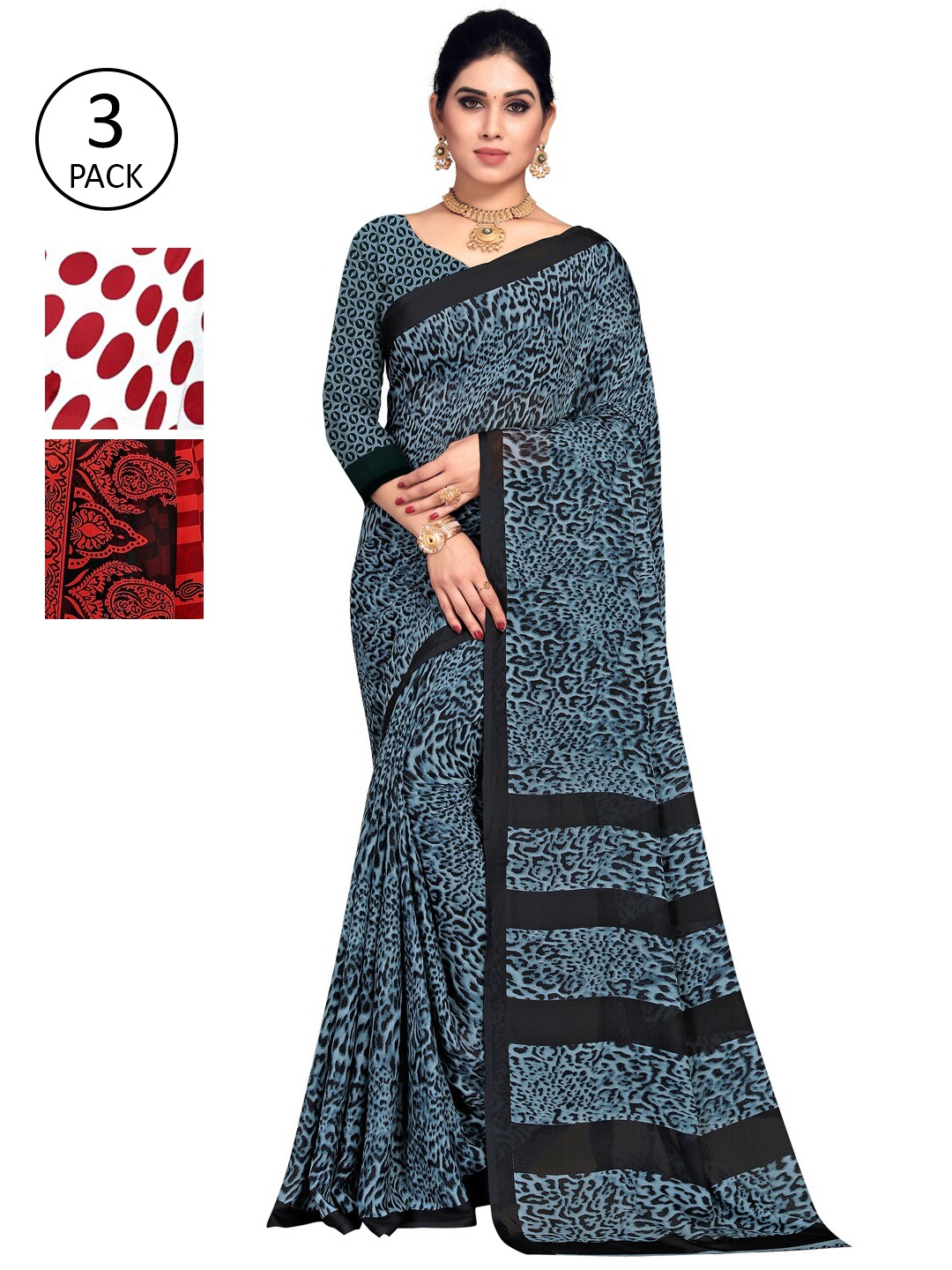 

KALINI Pack Of 3 Multicoloured Printed Sarees, White