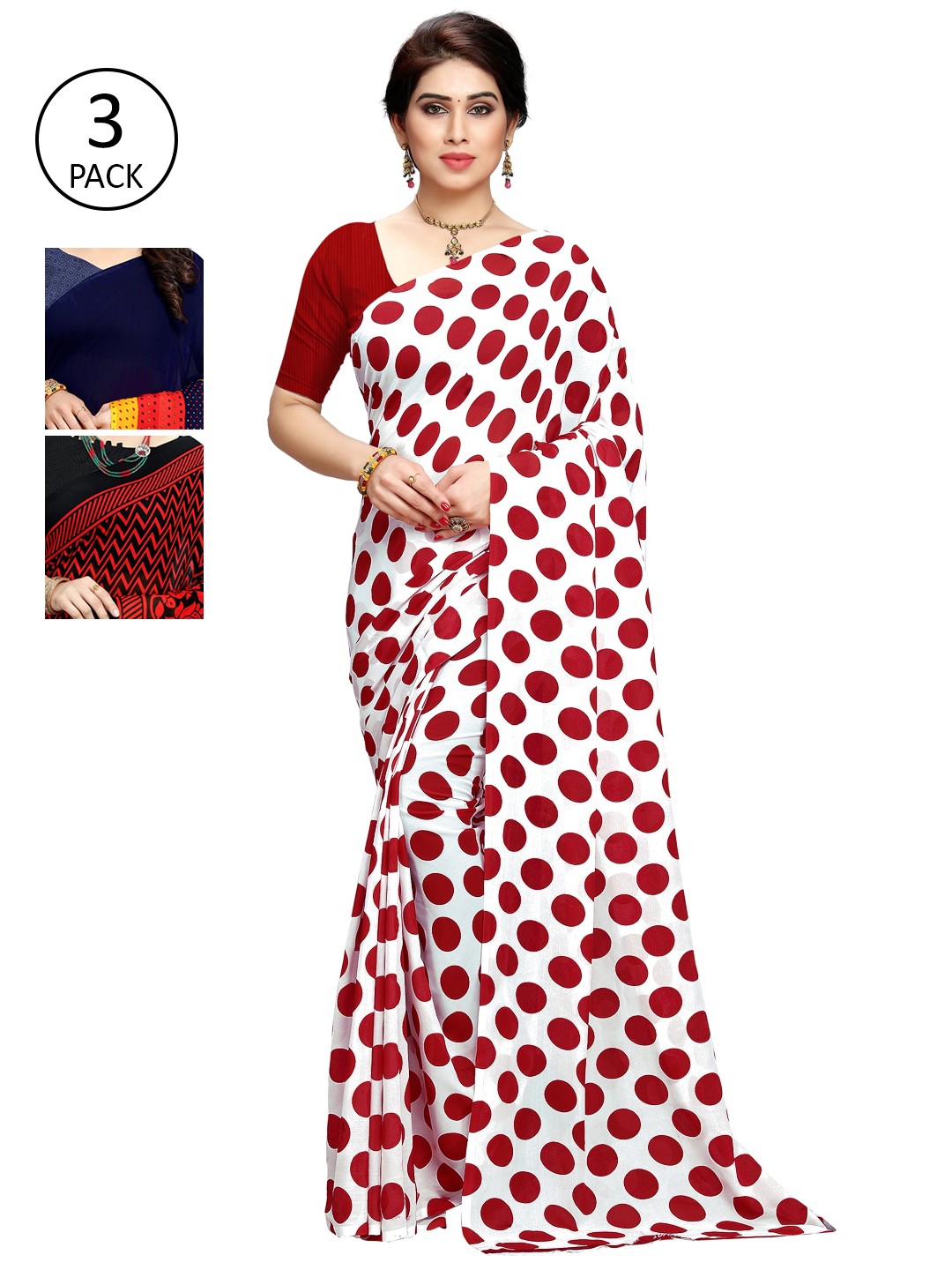 

KALINI Pack of 3 Printed Sarees, White