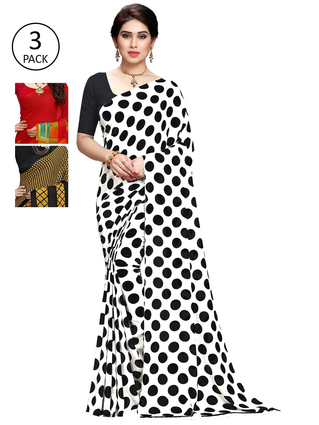 

KALINI Pack Of 3 Printed Saree, White