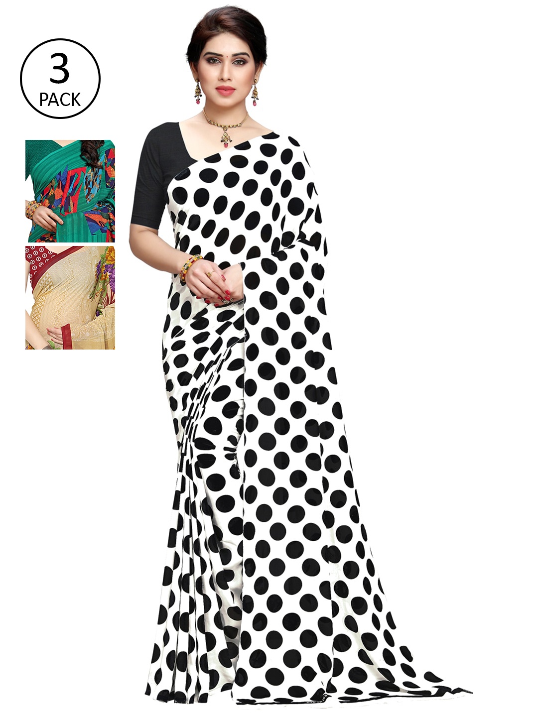 

KALINI Pack Of 3 Printed Saree, White