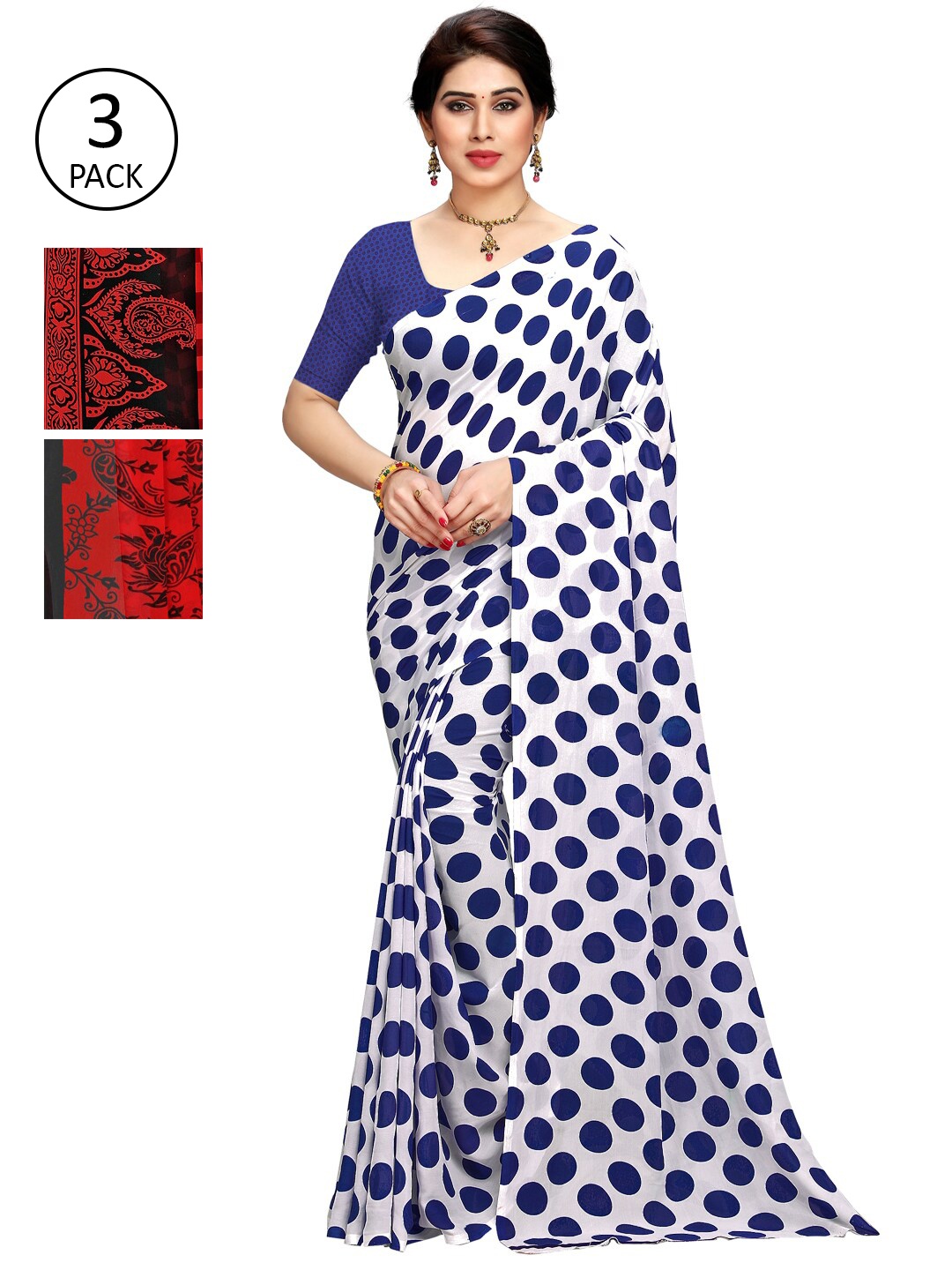 

KALINI Pack Of 3 Multicoloured Printed Sarees, White