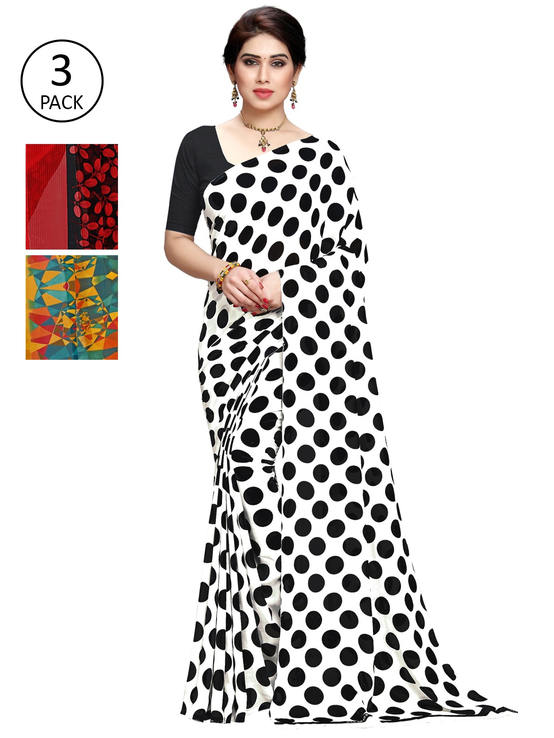 KALINI Pack Of 3 Printed Sarees, White