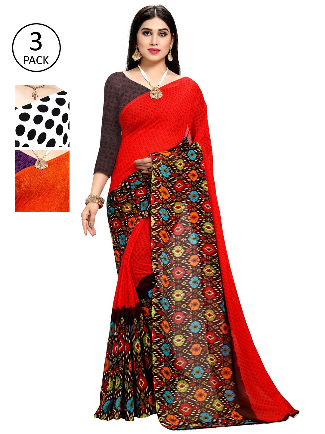 

KALINI Multi Pack of 3 Printed Saree
