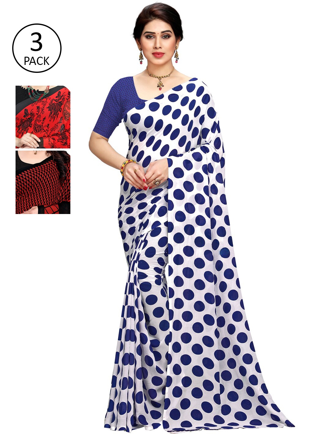 

KALINI Pack Of 3 Printed Saree, White
