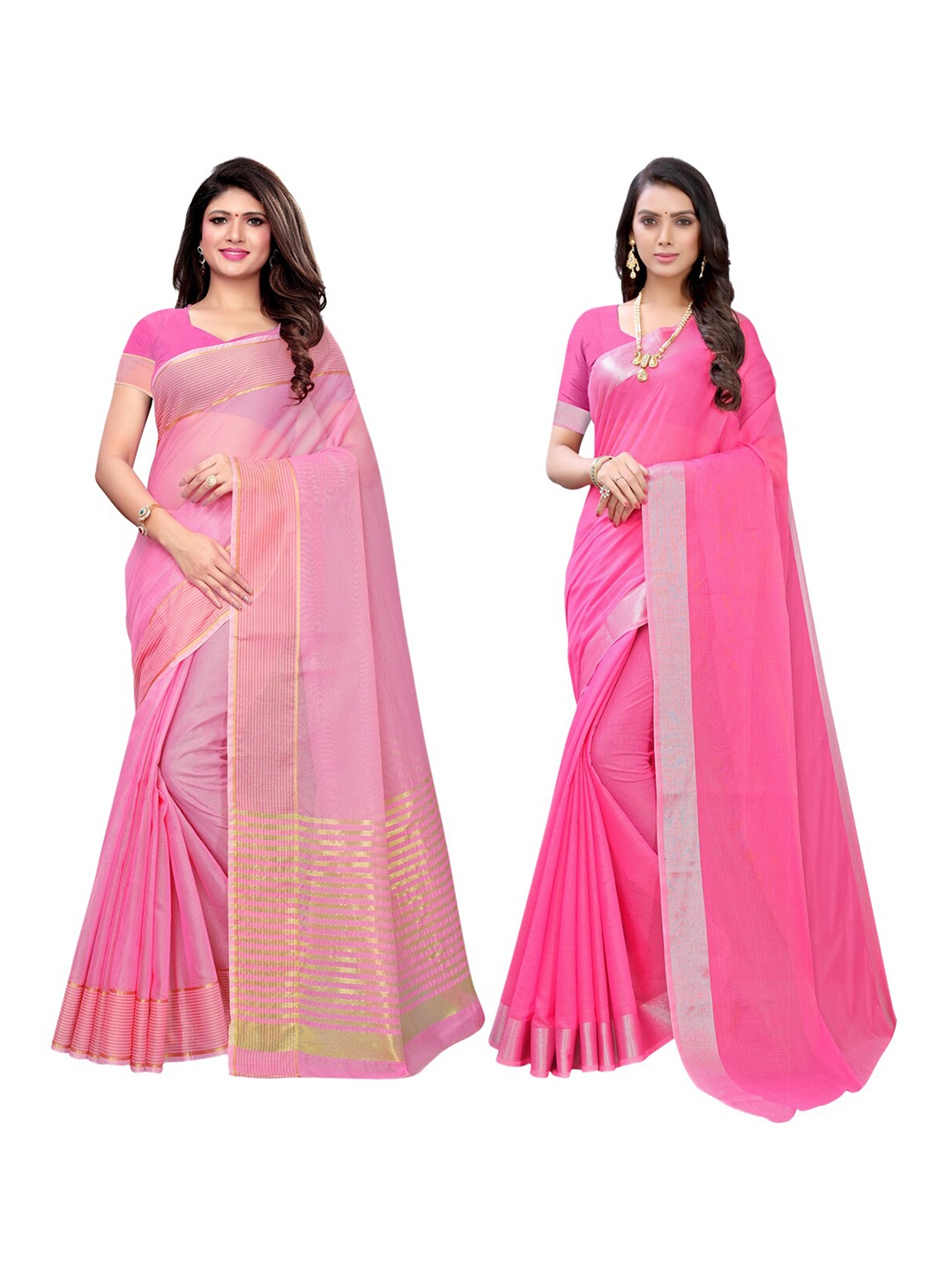 

KALINI Pink & Gold-Toned Pack of 2 Saree