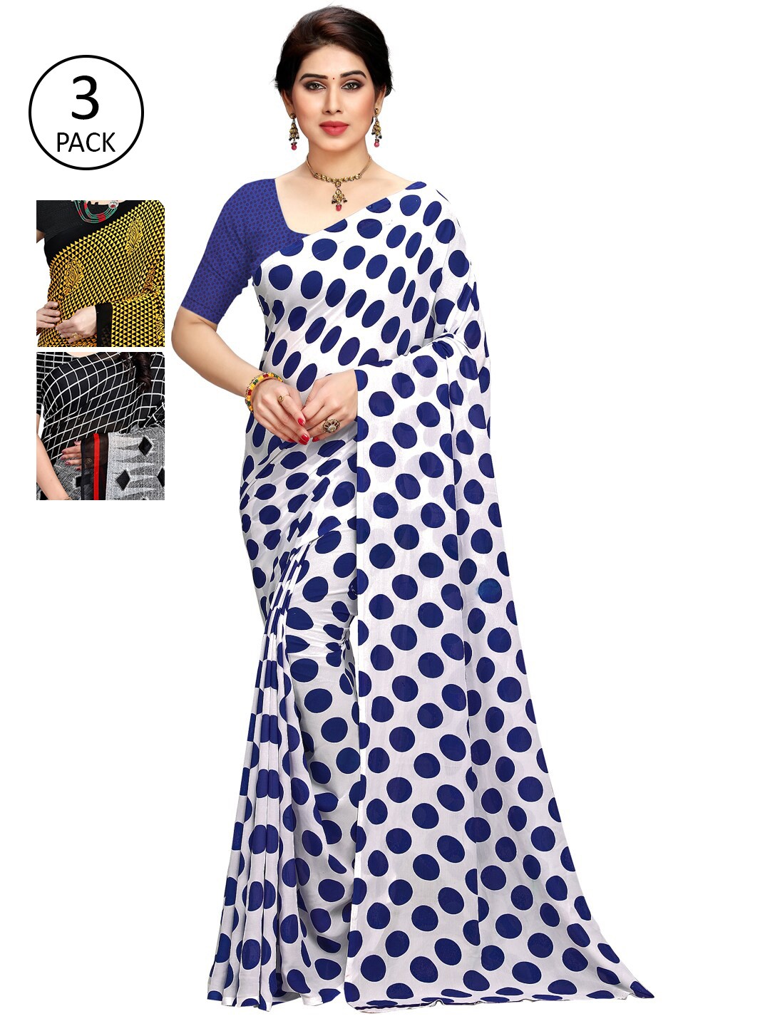 

KALINI Pack Of 3 Printed Saree, White
