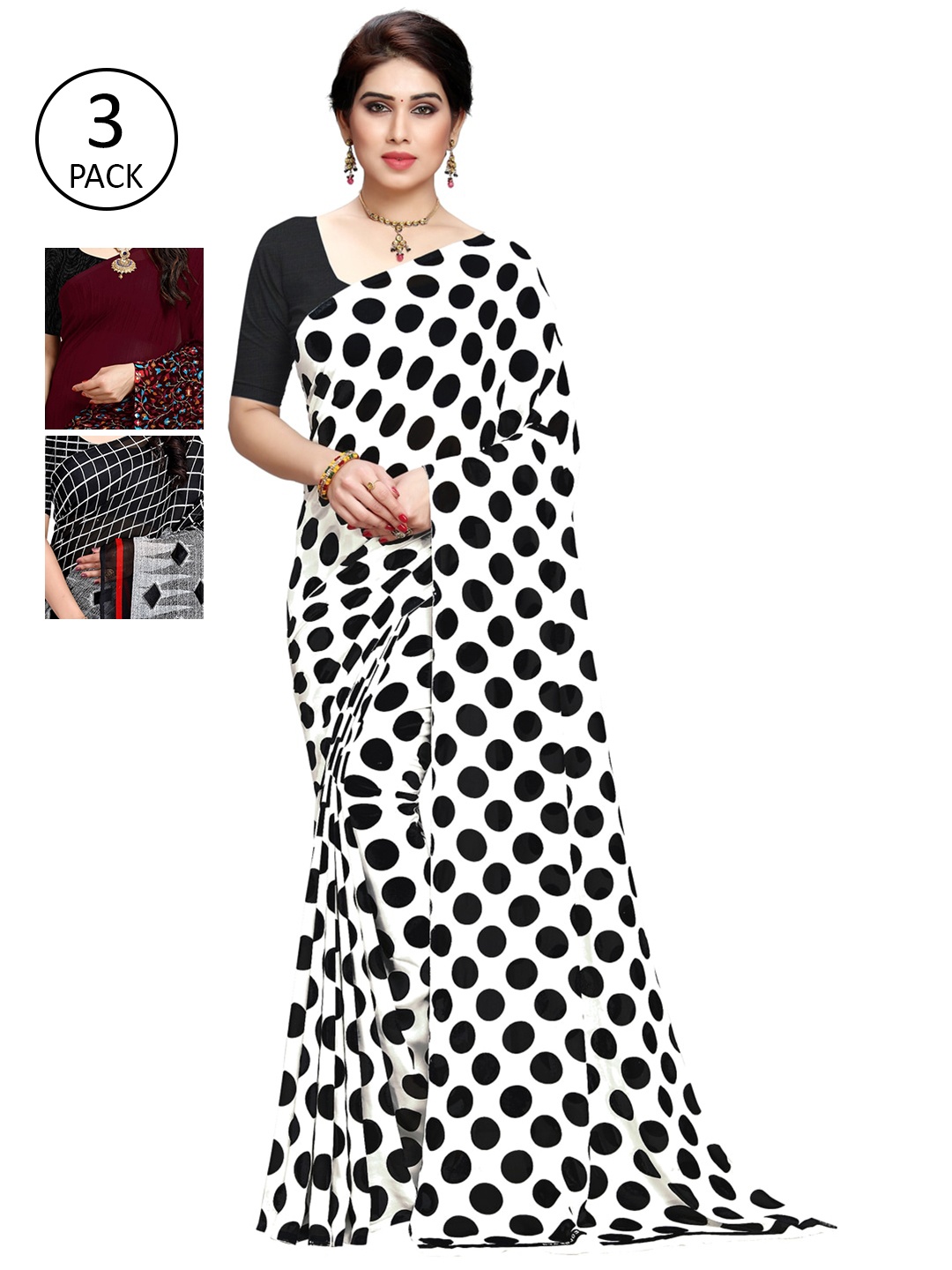 

ANAND SAREES Pack of 3 Printed Sarees, Multi