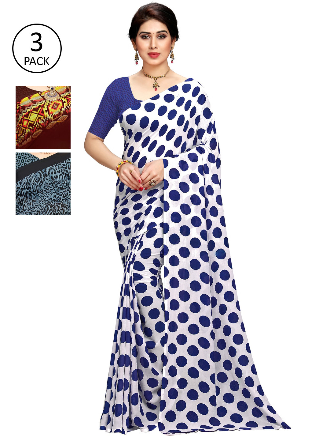 

KALINI Pack Of 3 Printed Saree, White