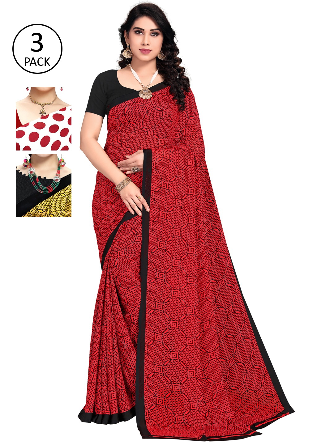 

KALINI Pack of 3 Printed Sarees, Multi