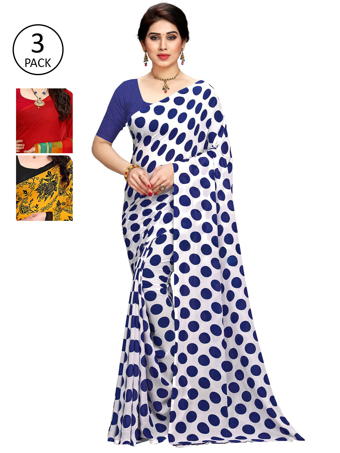 

KALINI Pack Of 3 Printed Saree, White