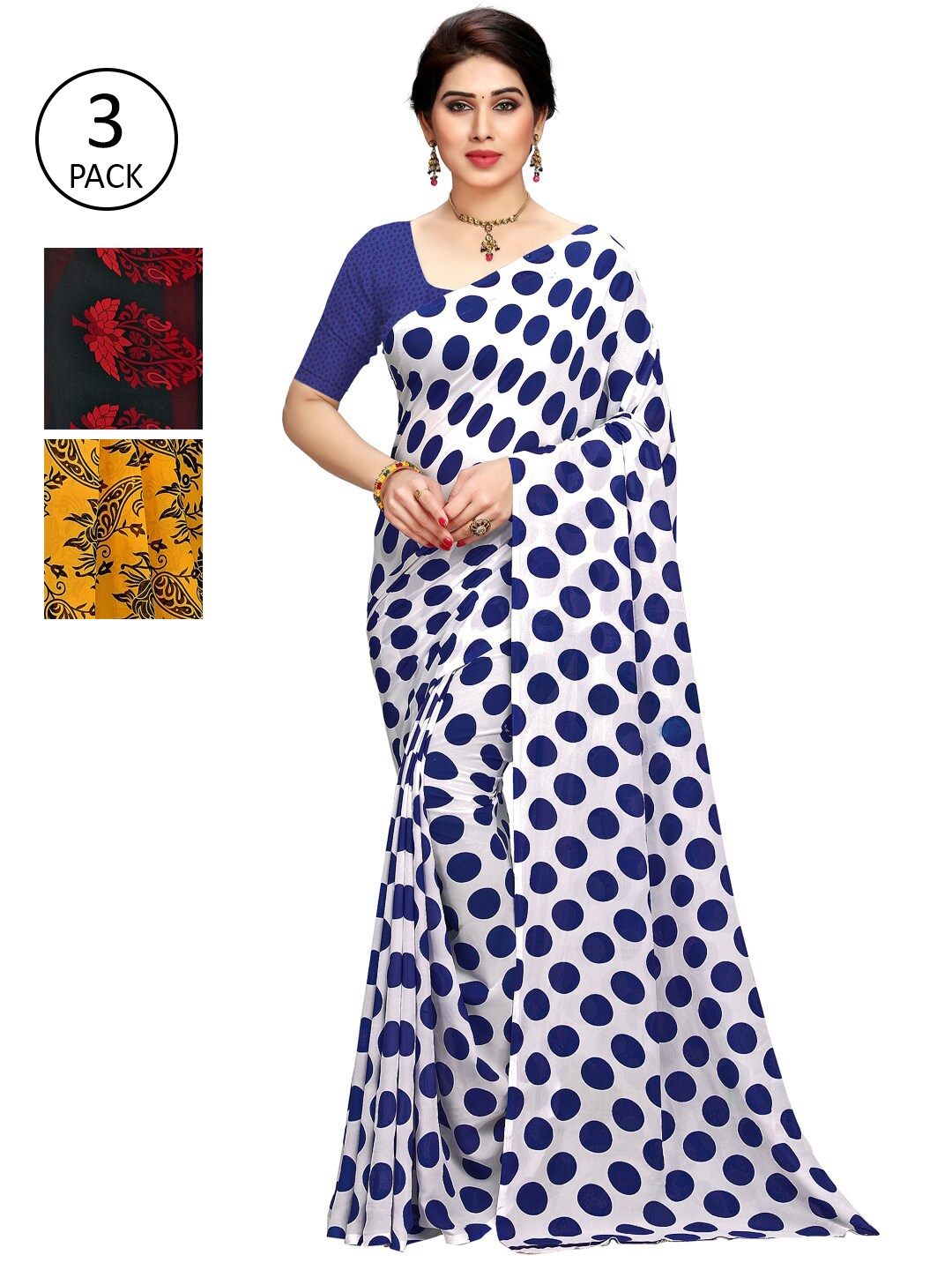 

KALINI White & Red Pack Of 3 Printed Saree