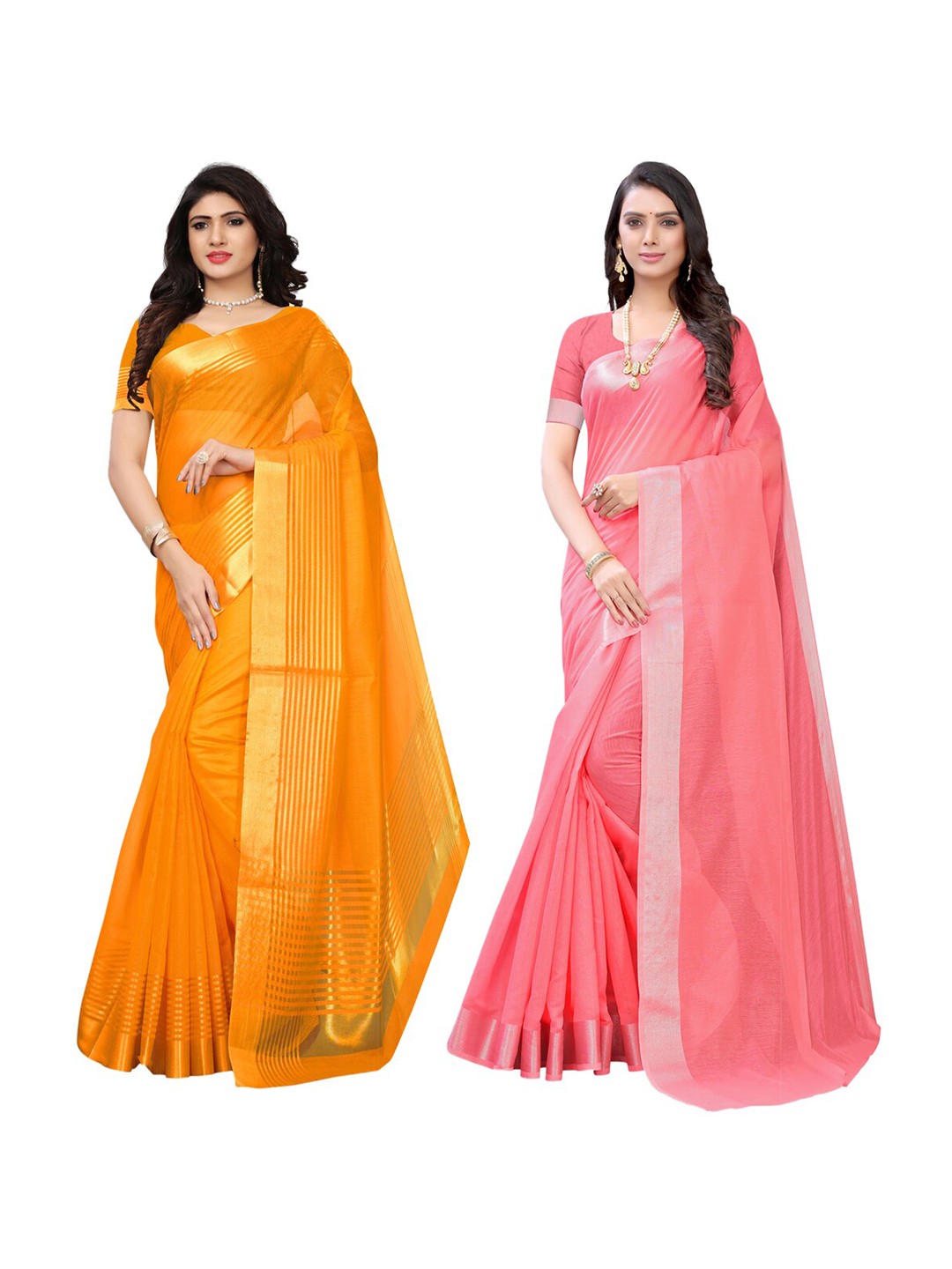 

KALINI Pack Of 2 Yellow & Pink Saree