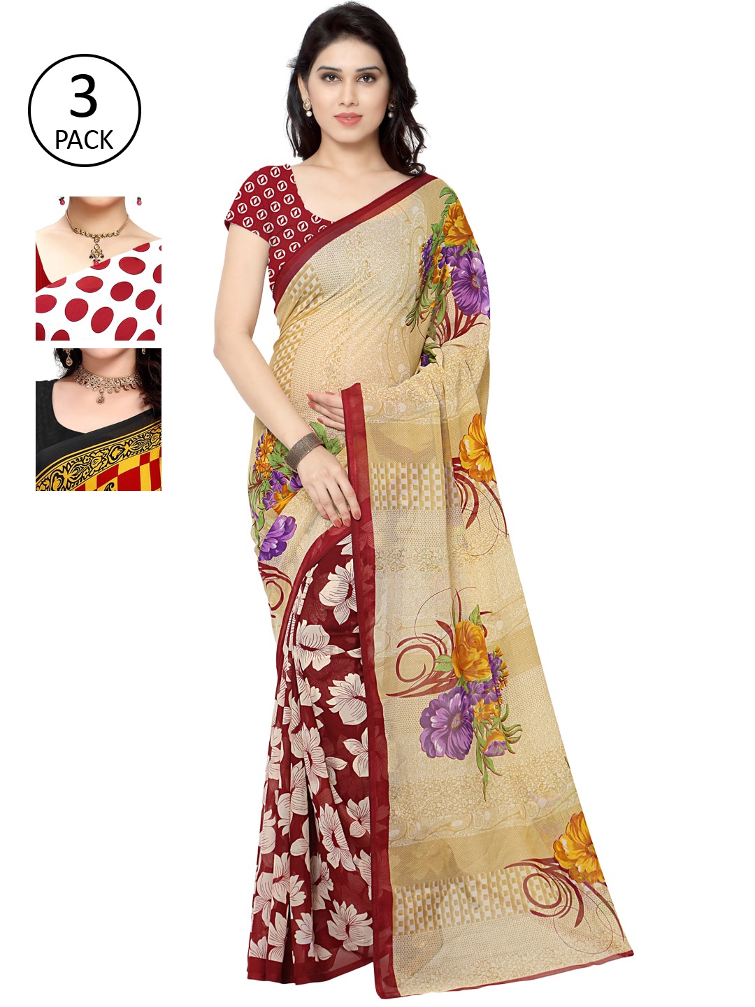 

KALINI Pack of 3 Printed Sarees, Multi