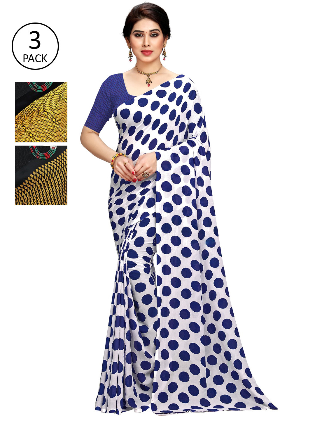 

KALINI Women Pack Of 3 Printed Saree, Blue