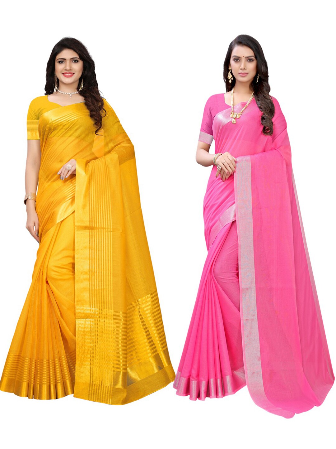 

KALINI Pack Of 2 Yellow & Pink Saree