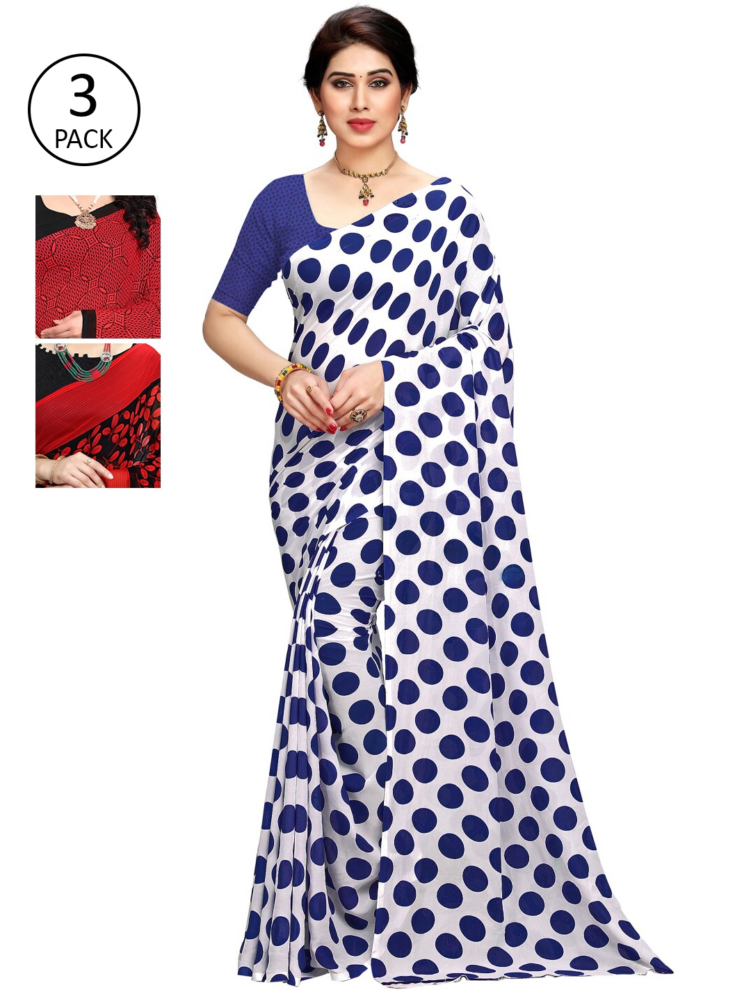 

KALINI Pack Of 3 Multicoloured Printed Sarees, Blue