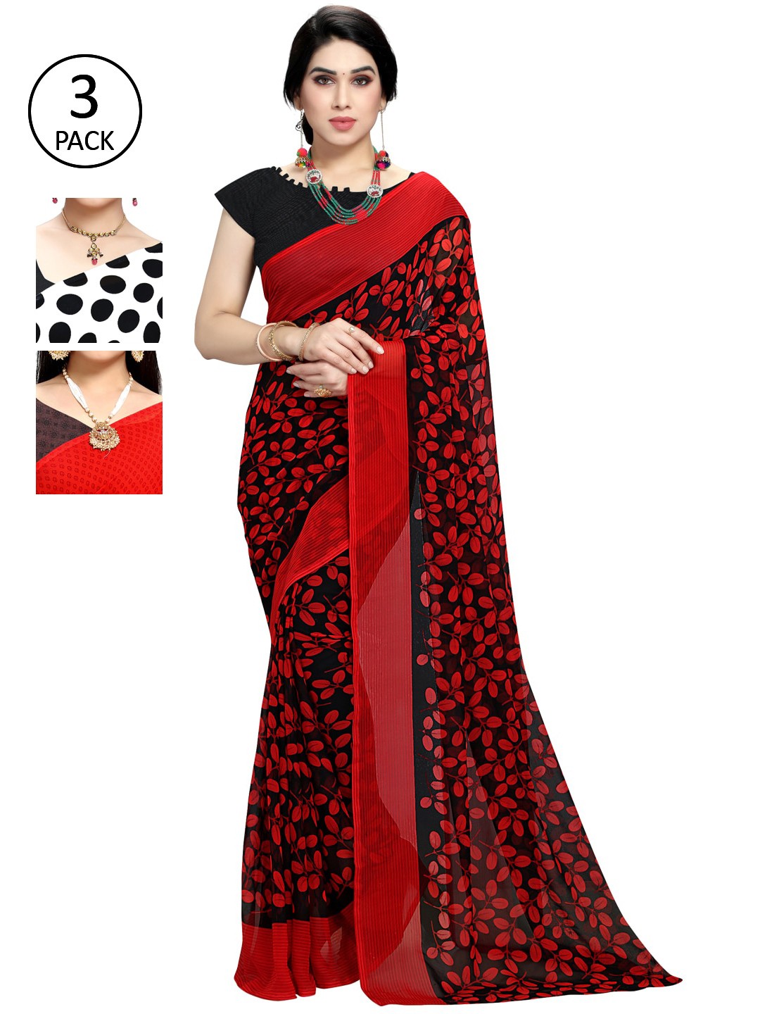 

KALINI Pack of 3 Printed Sarees, Multi