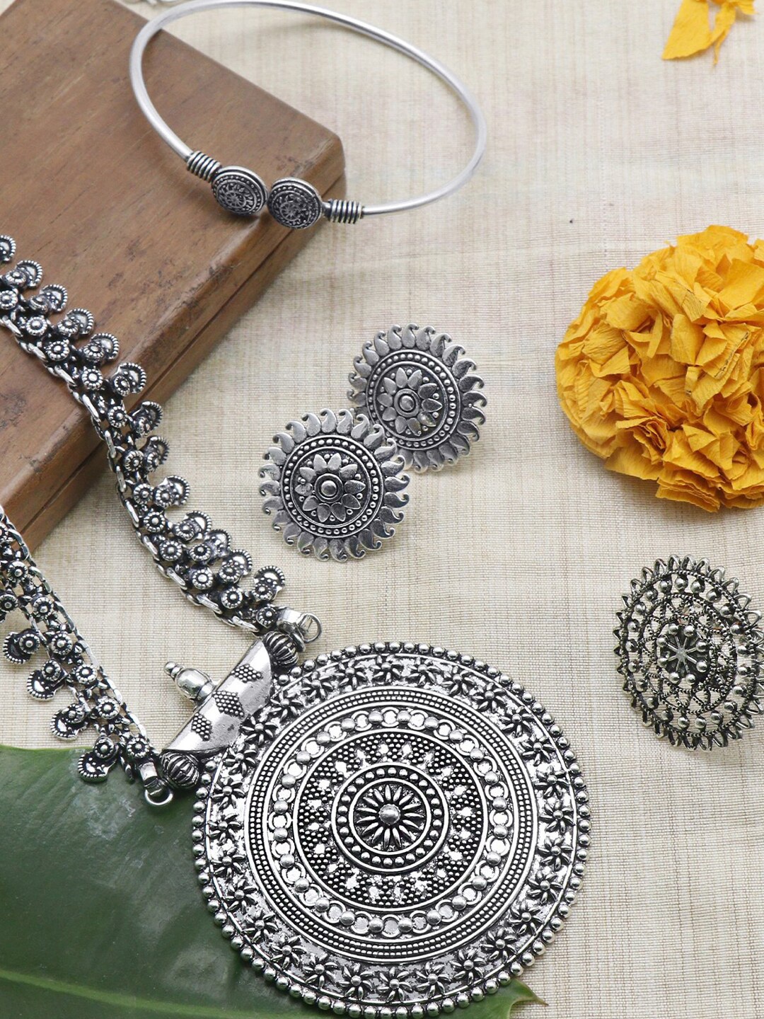 

TEEJH Oxidised Silver-Toned Jewellery Set
