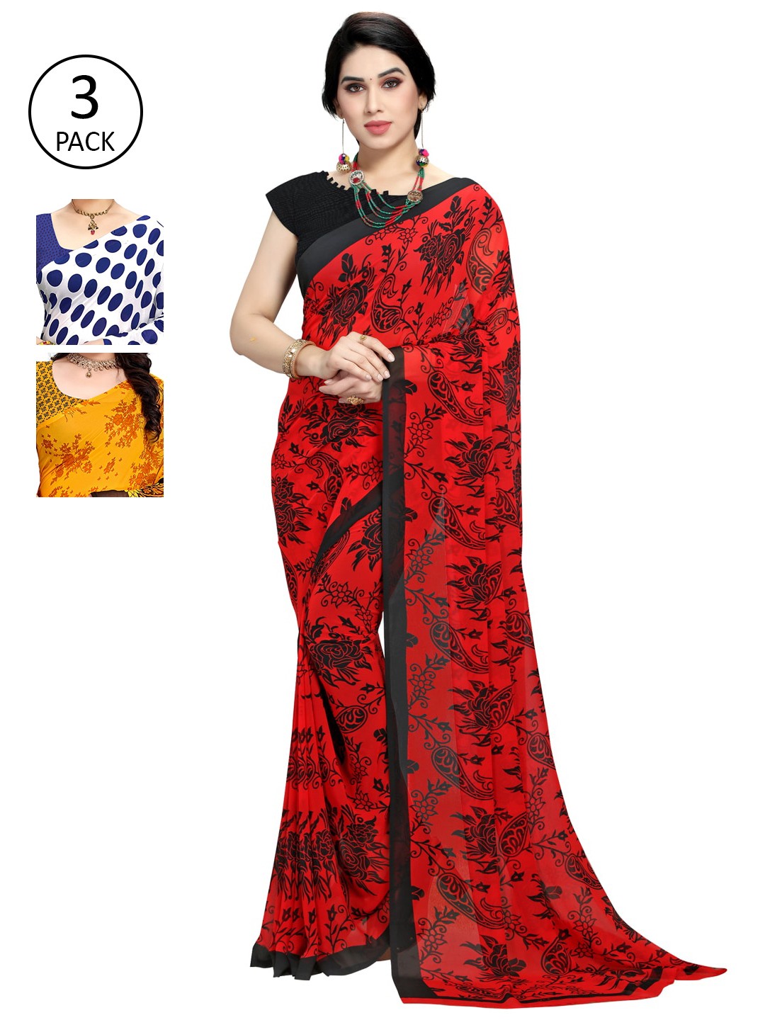 

KALINI Pack of 3 Printed Sarees, Multi