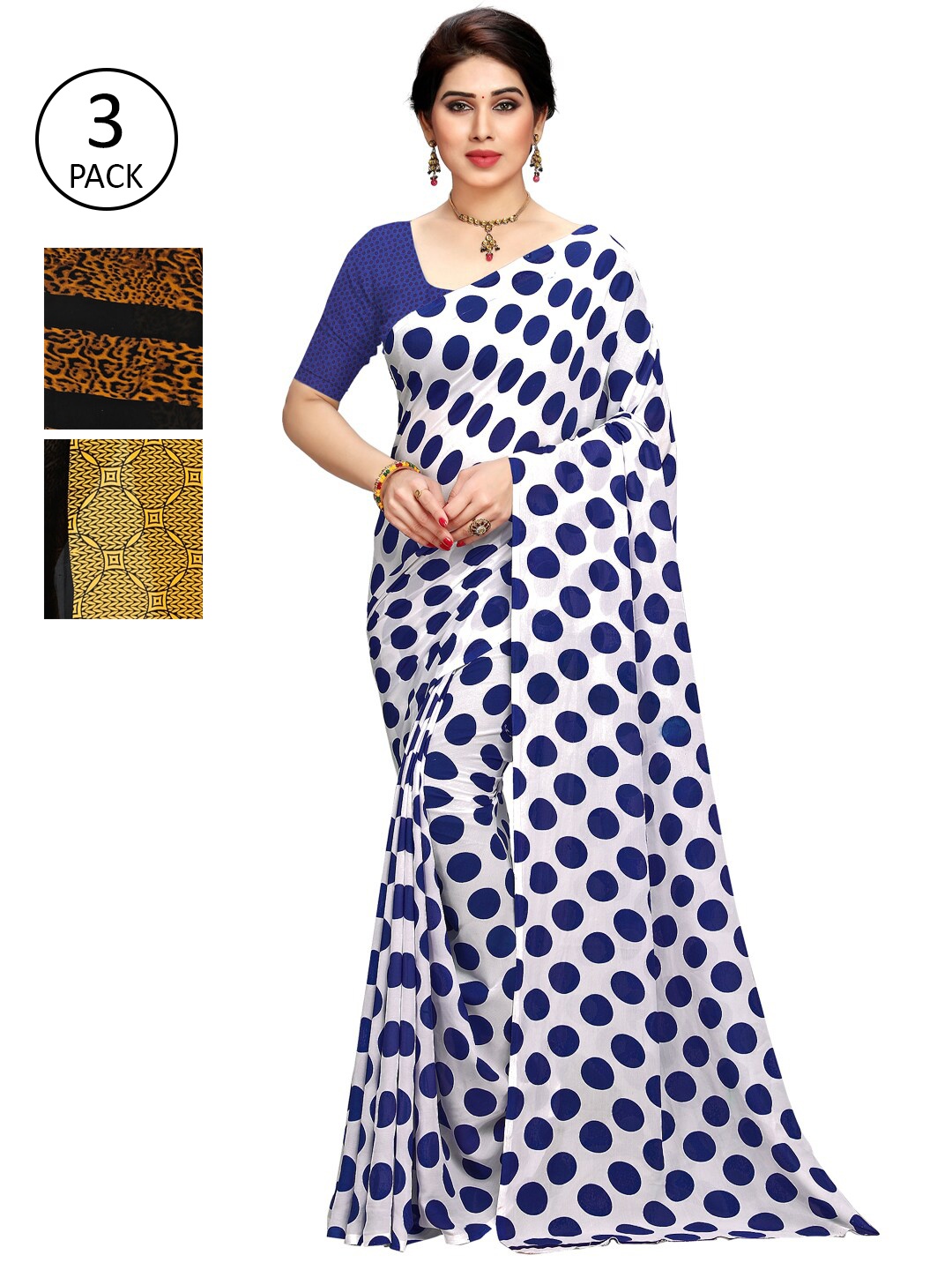 

KALINI Pack Of 3 Printed Saree, White