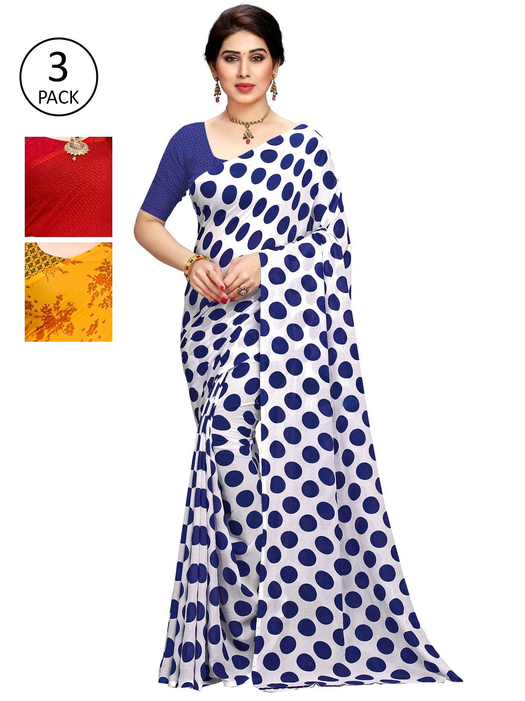 

KALINI Women Pack Of 3 Printed Saree, Red