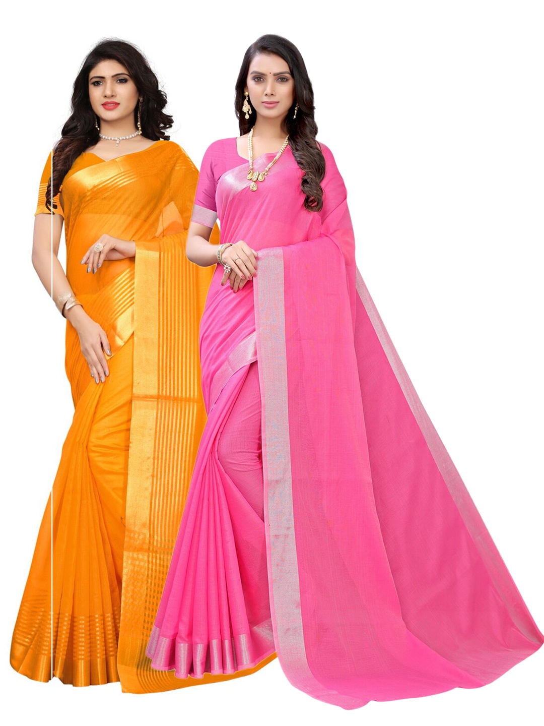 

KALINI Pack of 2 Cotton Blend Saree, Yellow