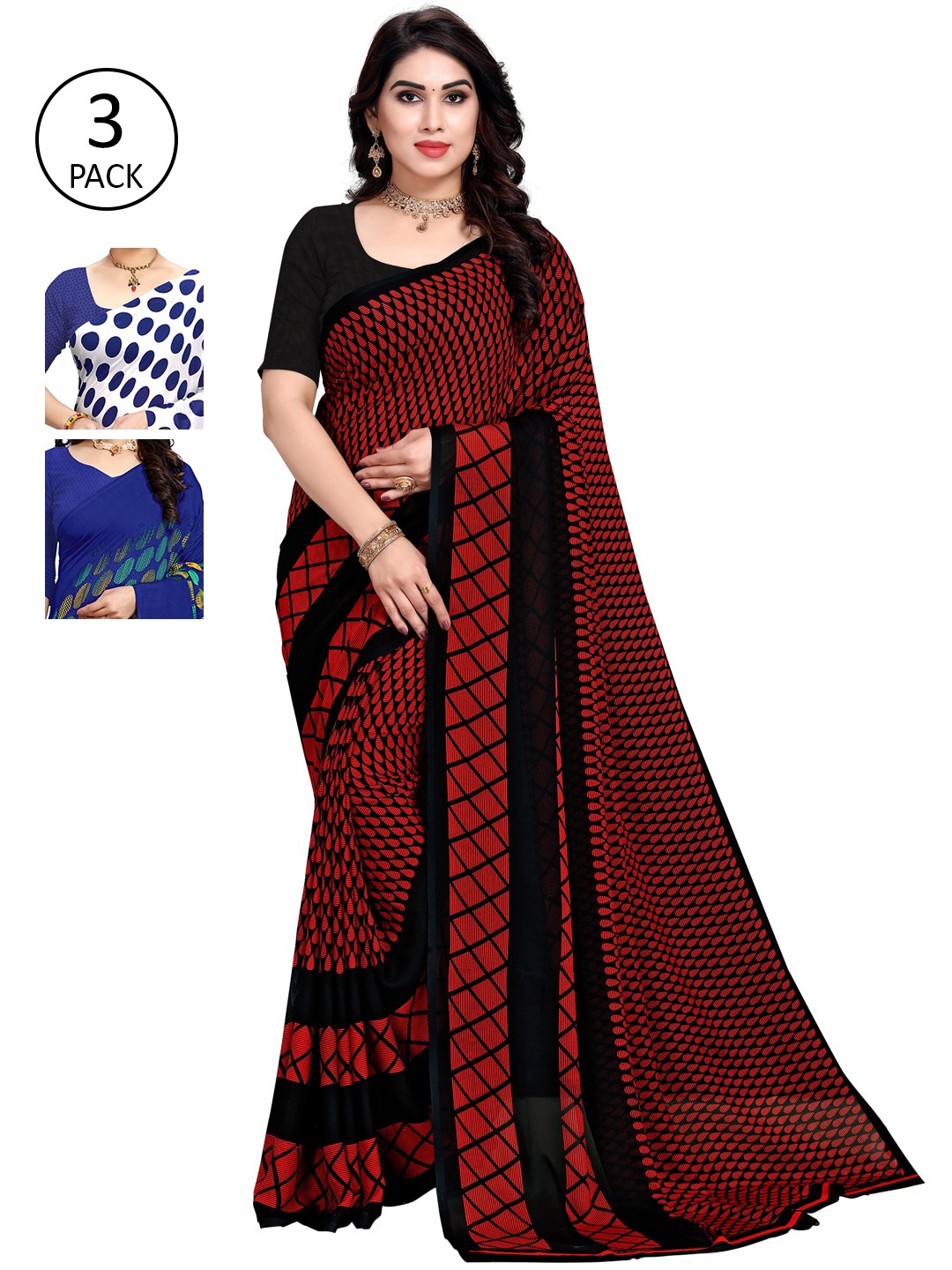 

KALINI Women Pack of 3 Printed Sarees, White