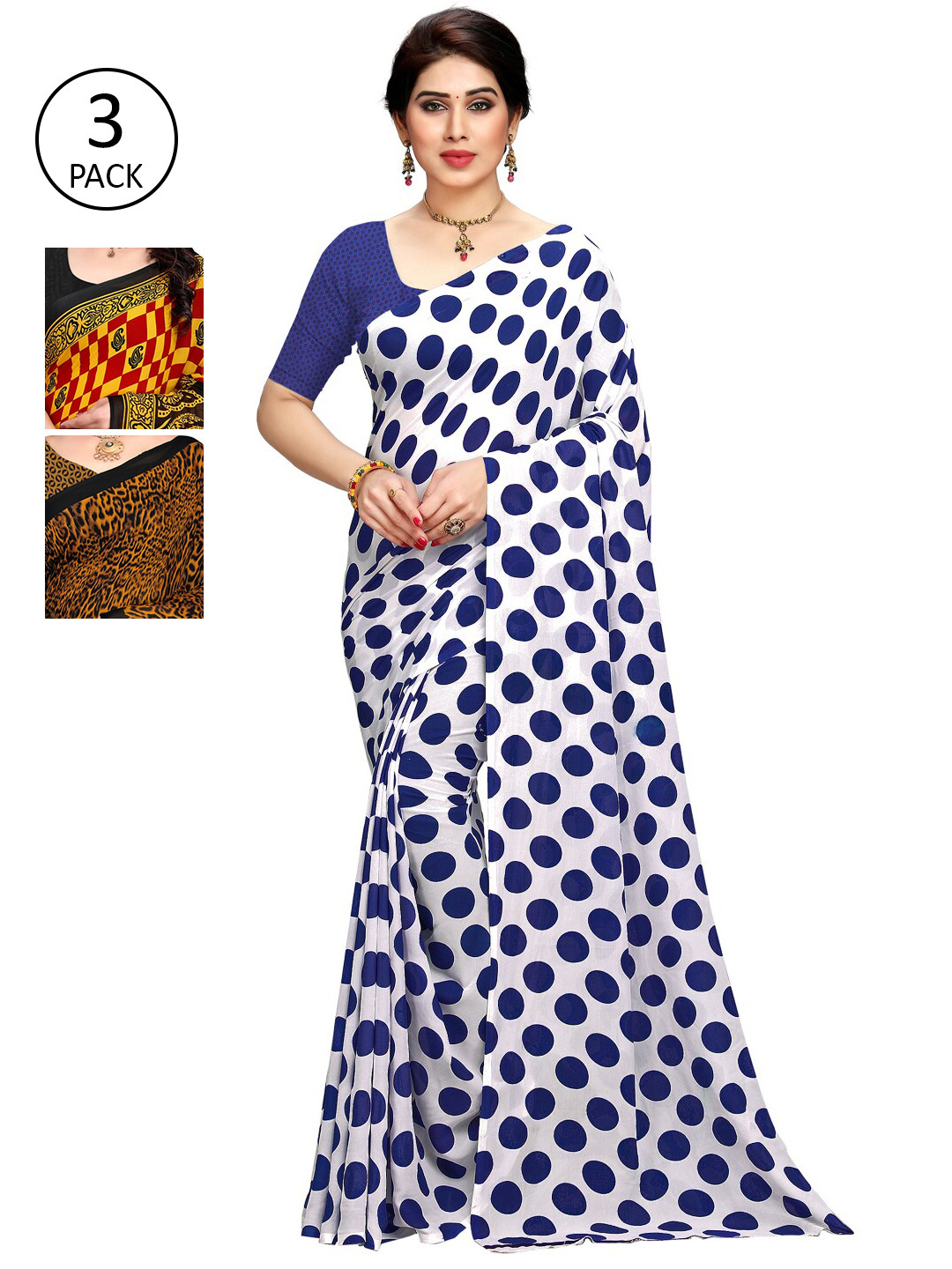 

KALINI Women Pack Of 3 Printed Saree, Blue