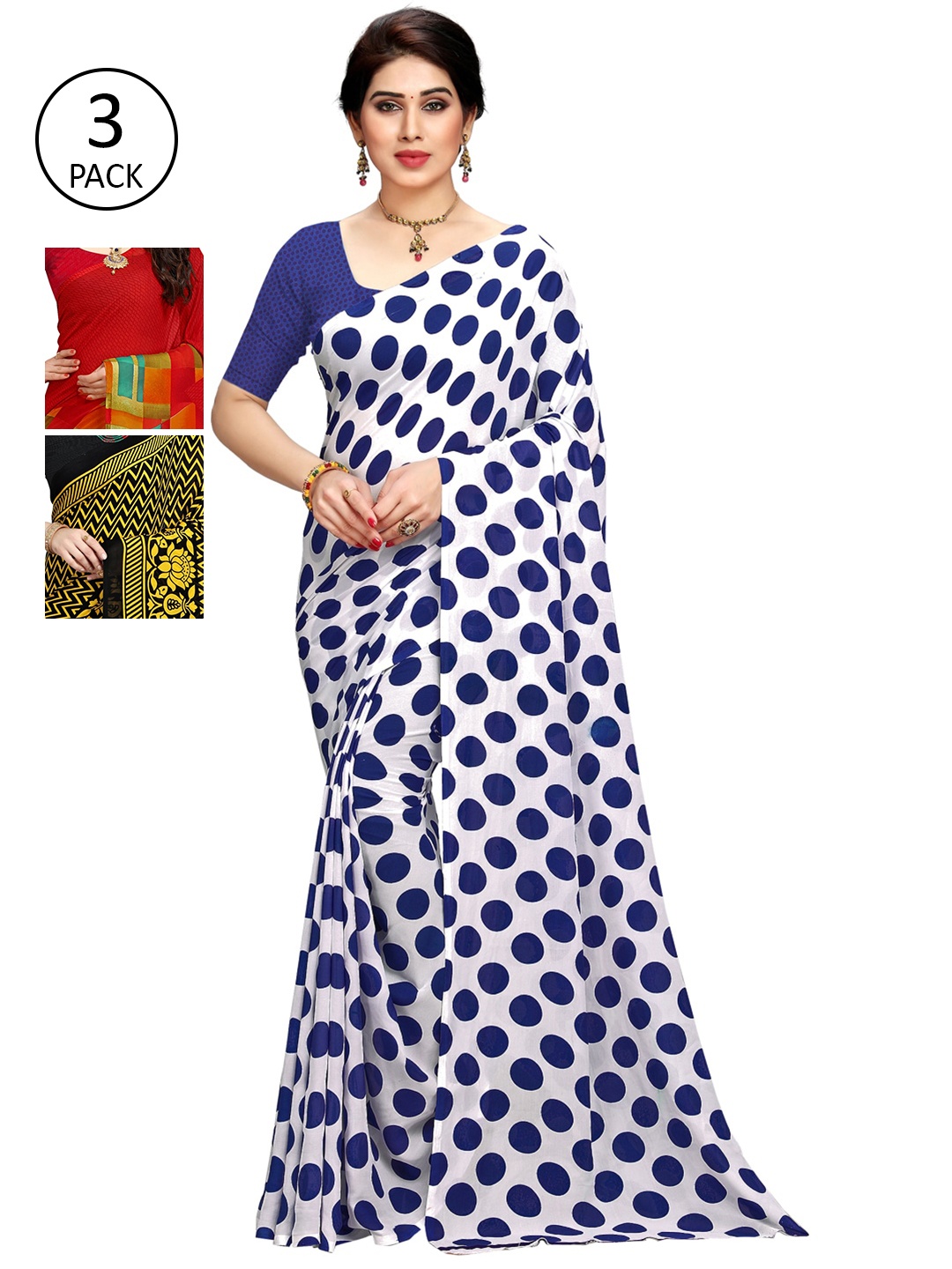 

KALINI Pack Of 3 Printed Saree, White