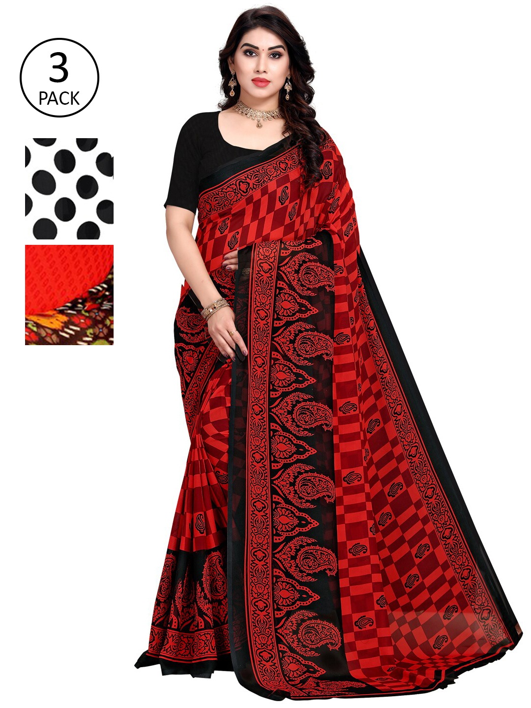 

KALINI Women Women Pack of 3 Printed Sarees, White