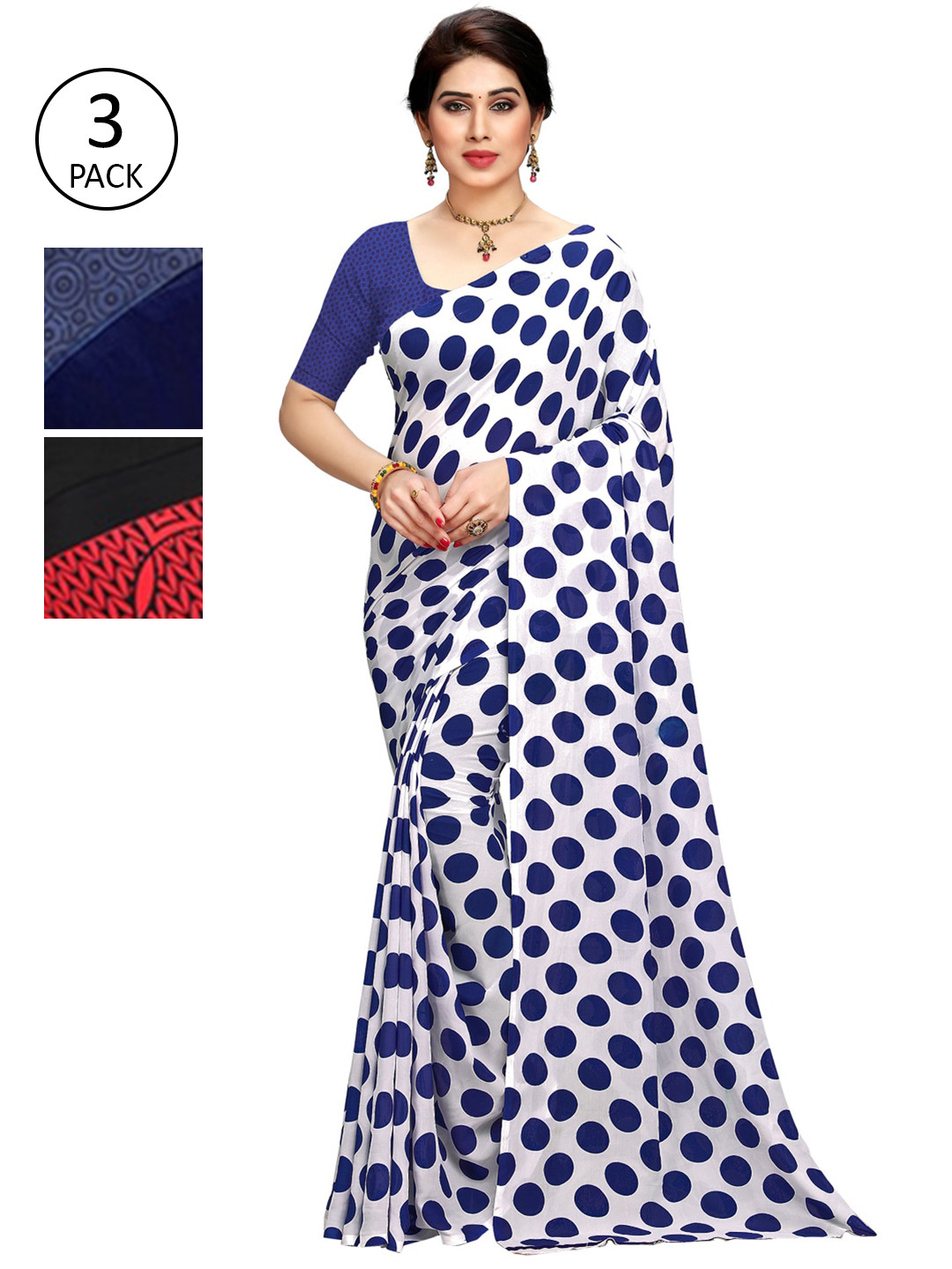 

KALINI Pack of 3 Printed Sarees, White