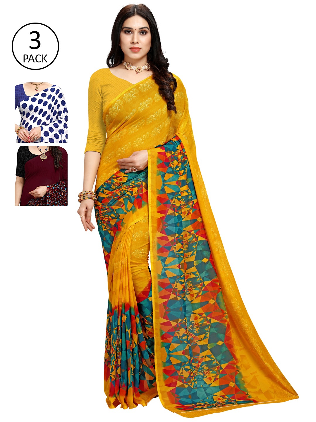 

KALINI Pack of 3 Printed Sarees, Multi