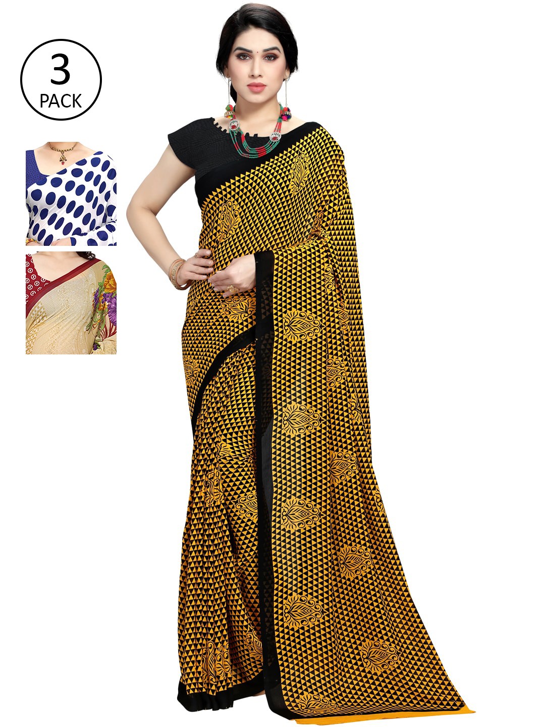 

KALINI Pack Of 3 Printed Saree, Yellow