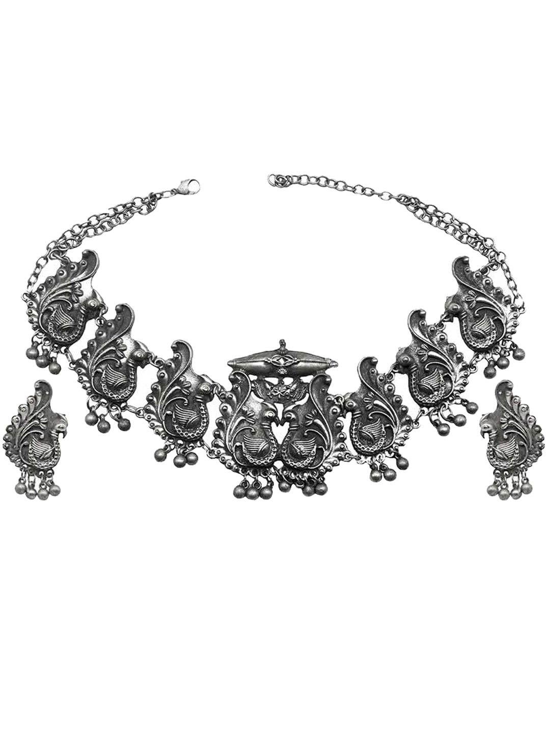 TEEJH Oxidized Silver-Toned Beaded Jewellery Set