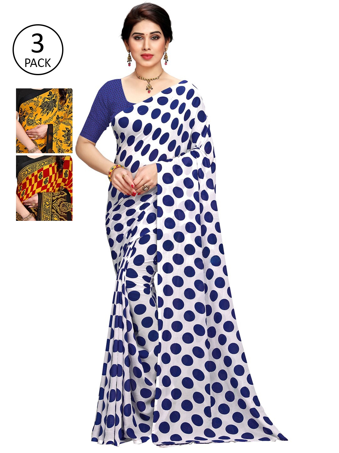 

KALINI Women Pack Of 3 Printed Saree, Black