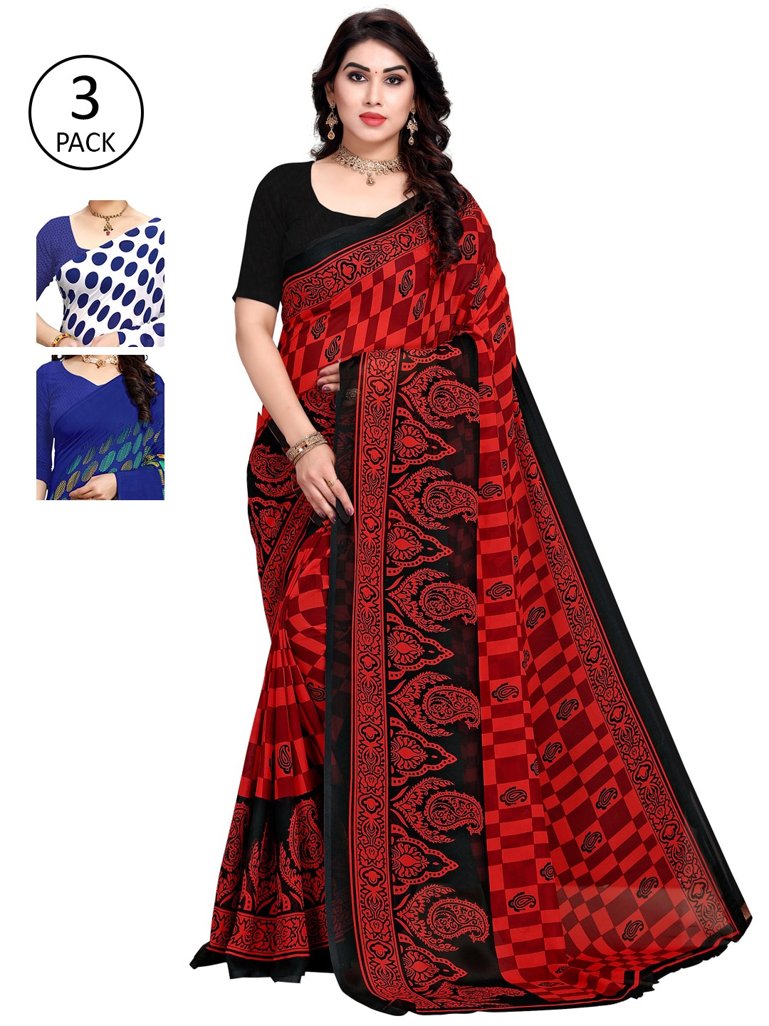

KALINI Women Pack of 3 Printed Sarees, White